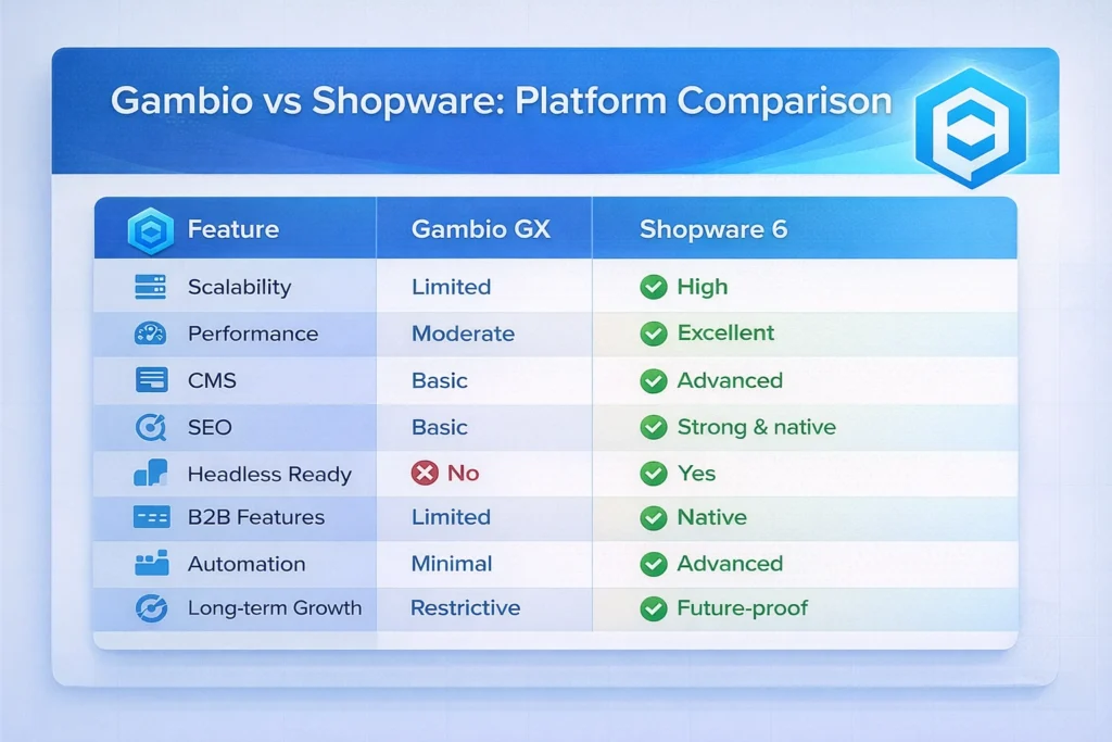 Comparison between Gambio to Shopware Migration